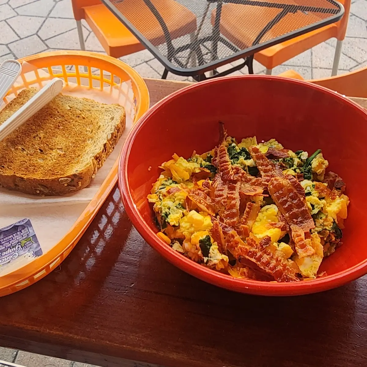 Scrambled Egg Bowl with Bacon and Spinach