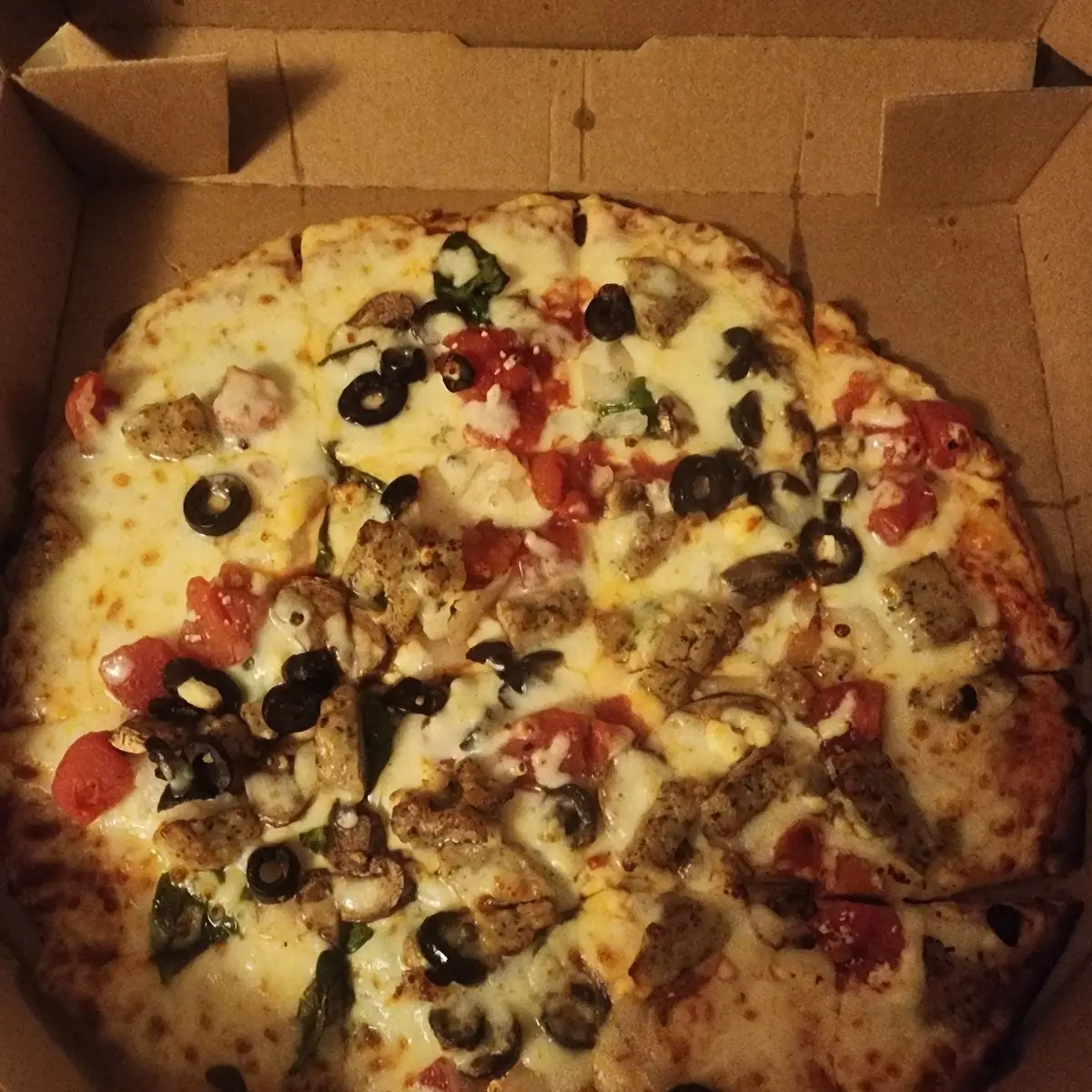 Thin Crust Veggie Add Sausage Pizza