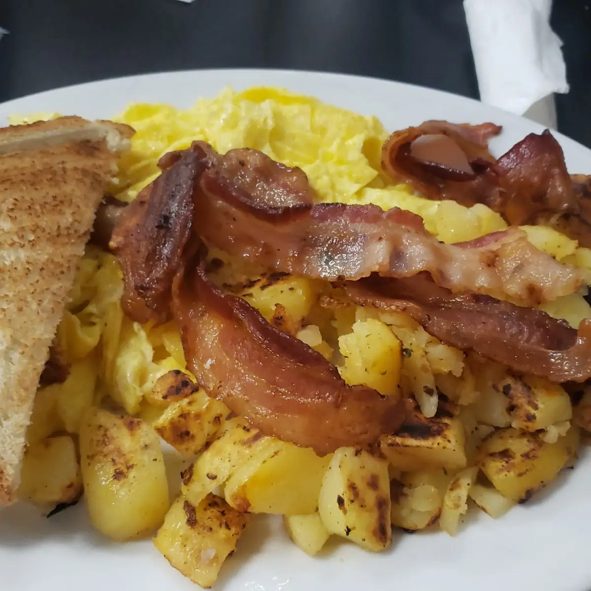Scrambled Eggs and Toast with Home Fries