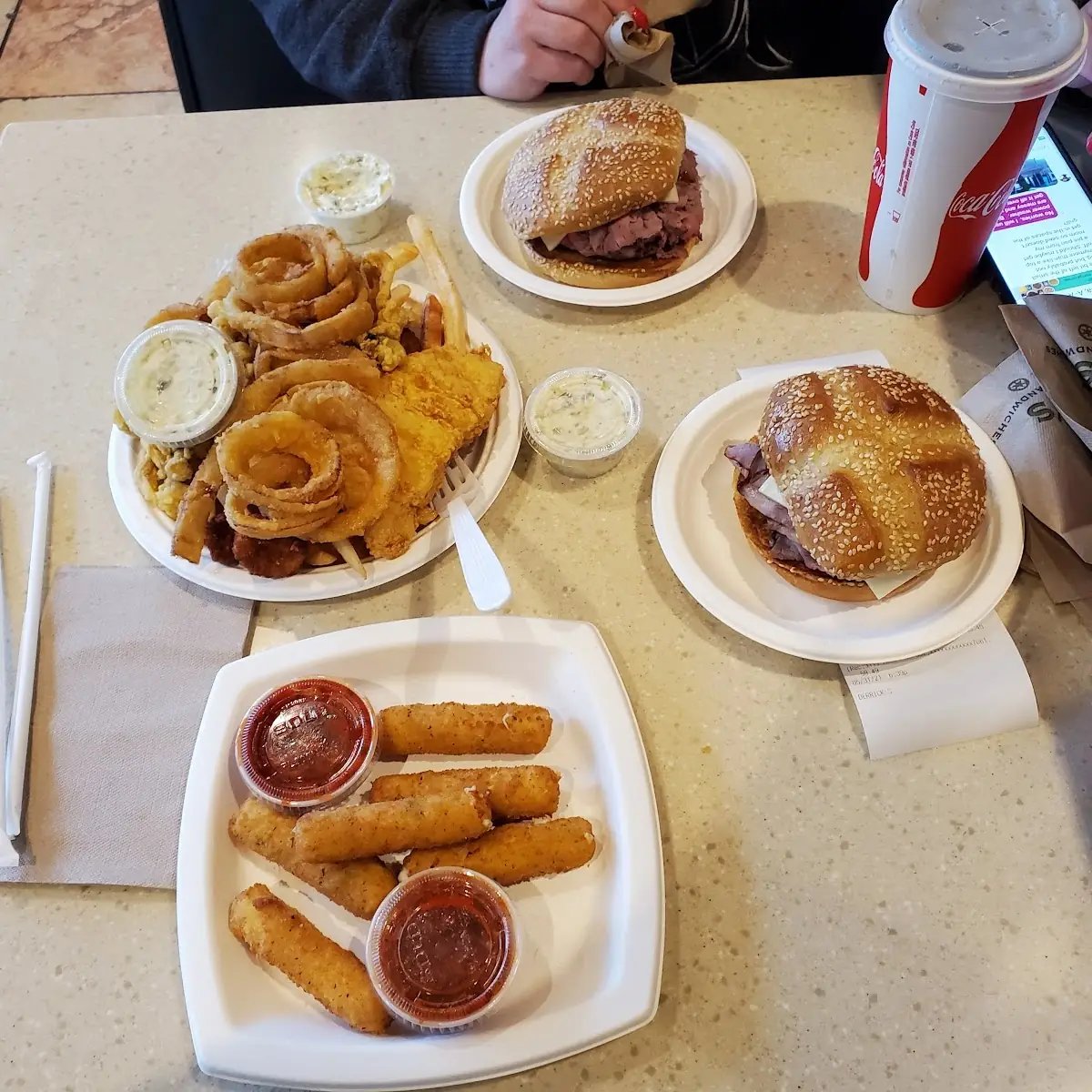 Seafood Combo of Fish Scallops Clams 2 Regular Beefs with Sauce and Cheese Mozzarella Sticks