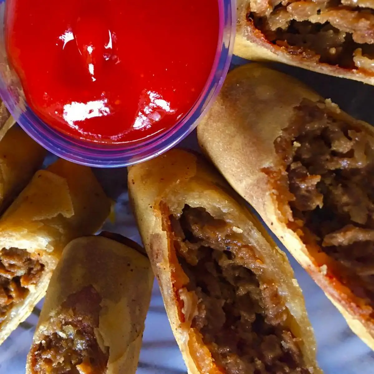 Egg Roll Philly Steak w Spicy Ketchup