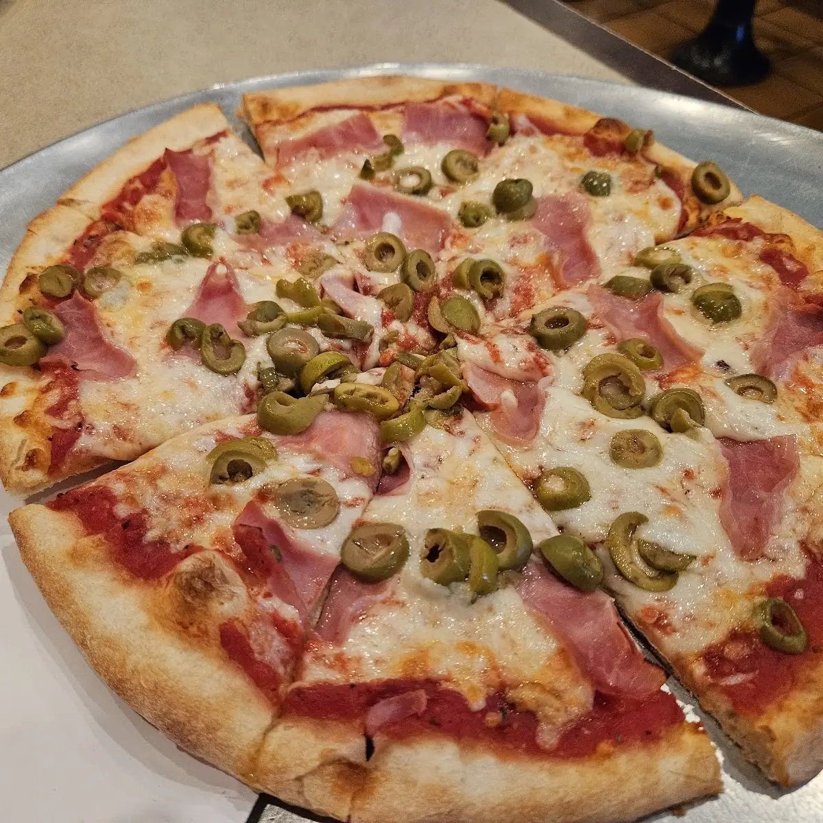 Ham and Green Olive Pizza