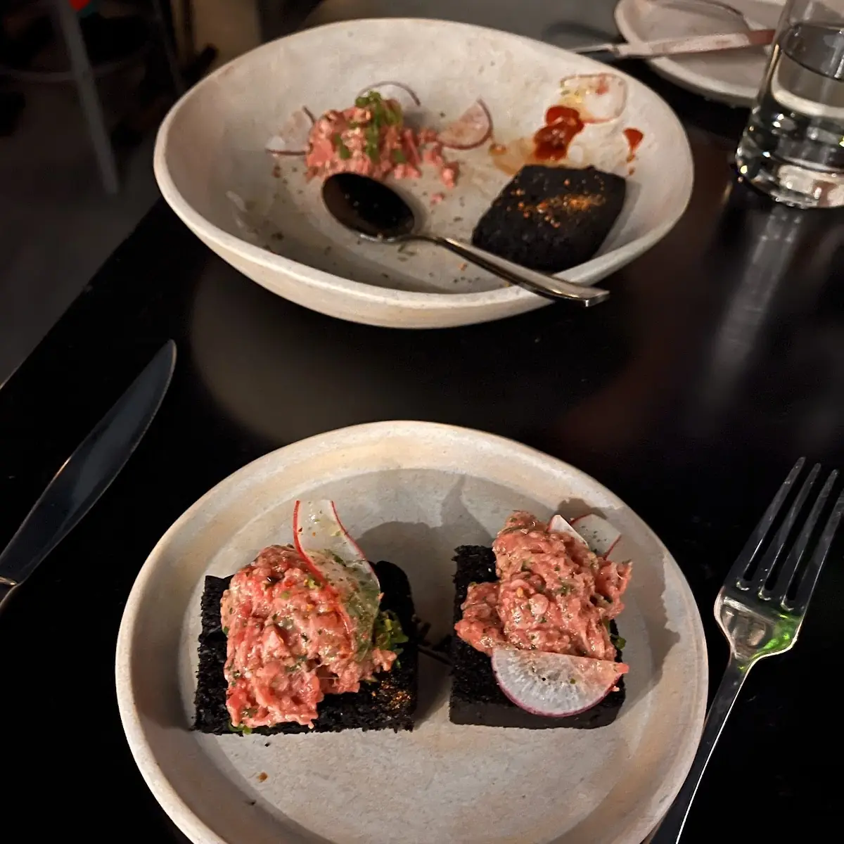 Copper State Beef Tartare Squid Ink Milk Bread Red Pepper