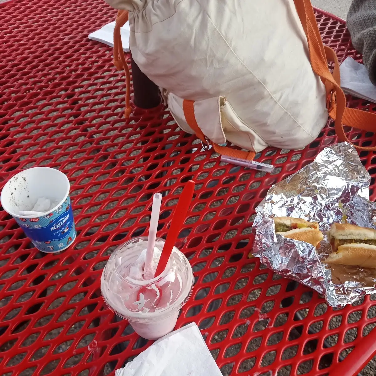 Strawberry Milkshake & Hotdog
