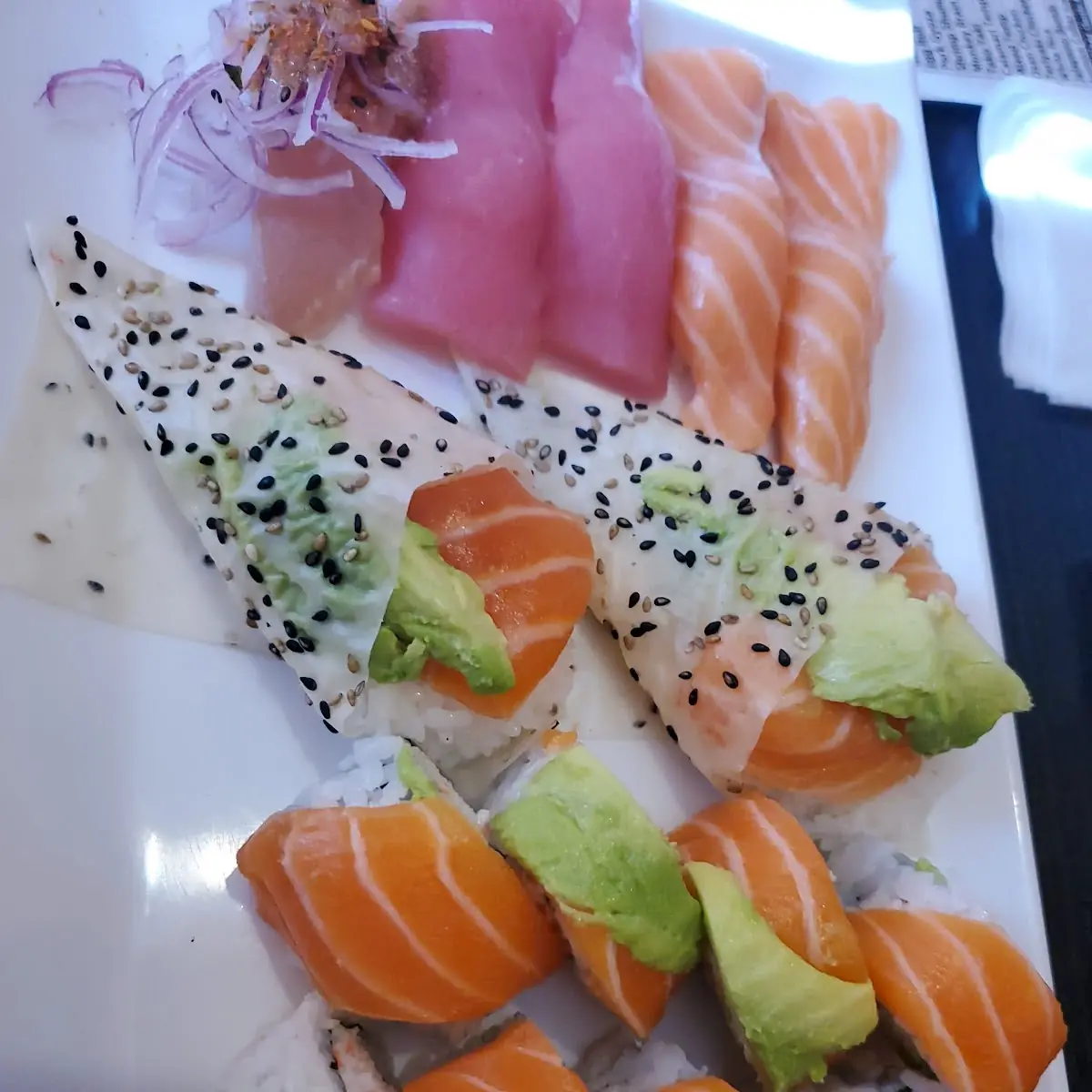 2 Salmon Handrolls and Various Sushi