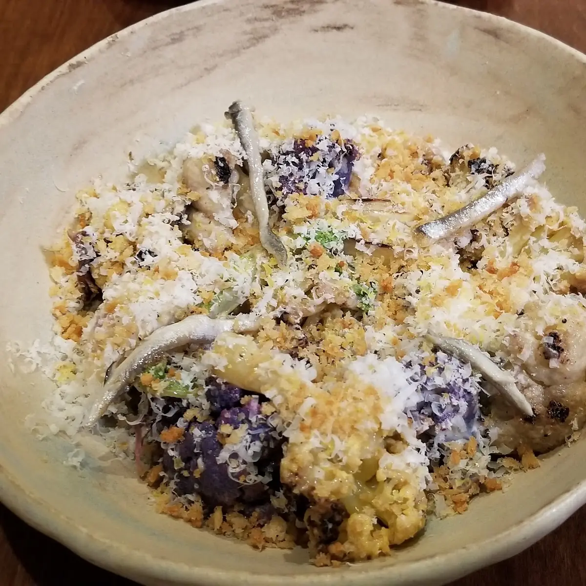 Charred Cauliflower Miso Caesar Dressing Boquerones Parmesan Bread Crumb