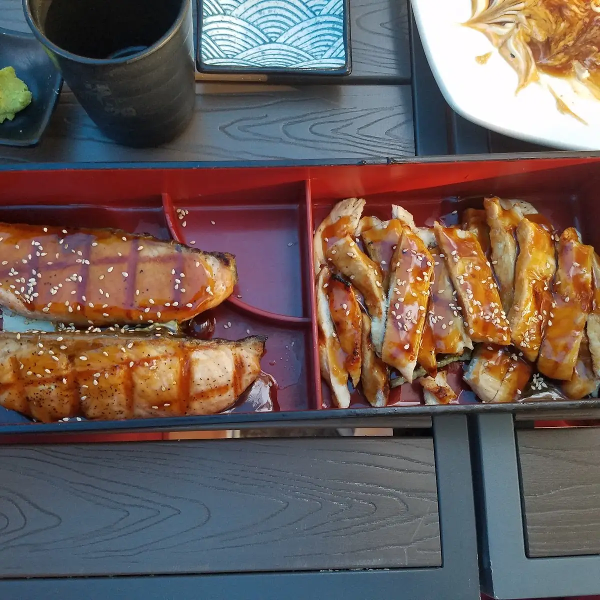Salmon and Chicken Teriyaki Bento Box