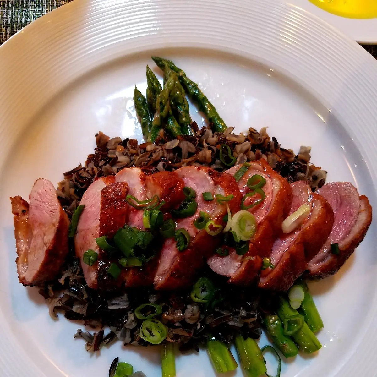 Duck Breast over Asparagus and Risotto