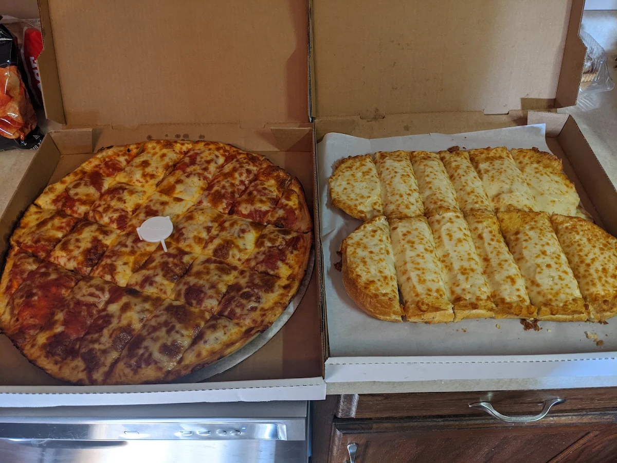 Pepperoni Pizza and Garlic Cheese Bread