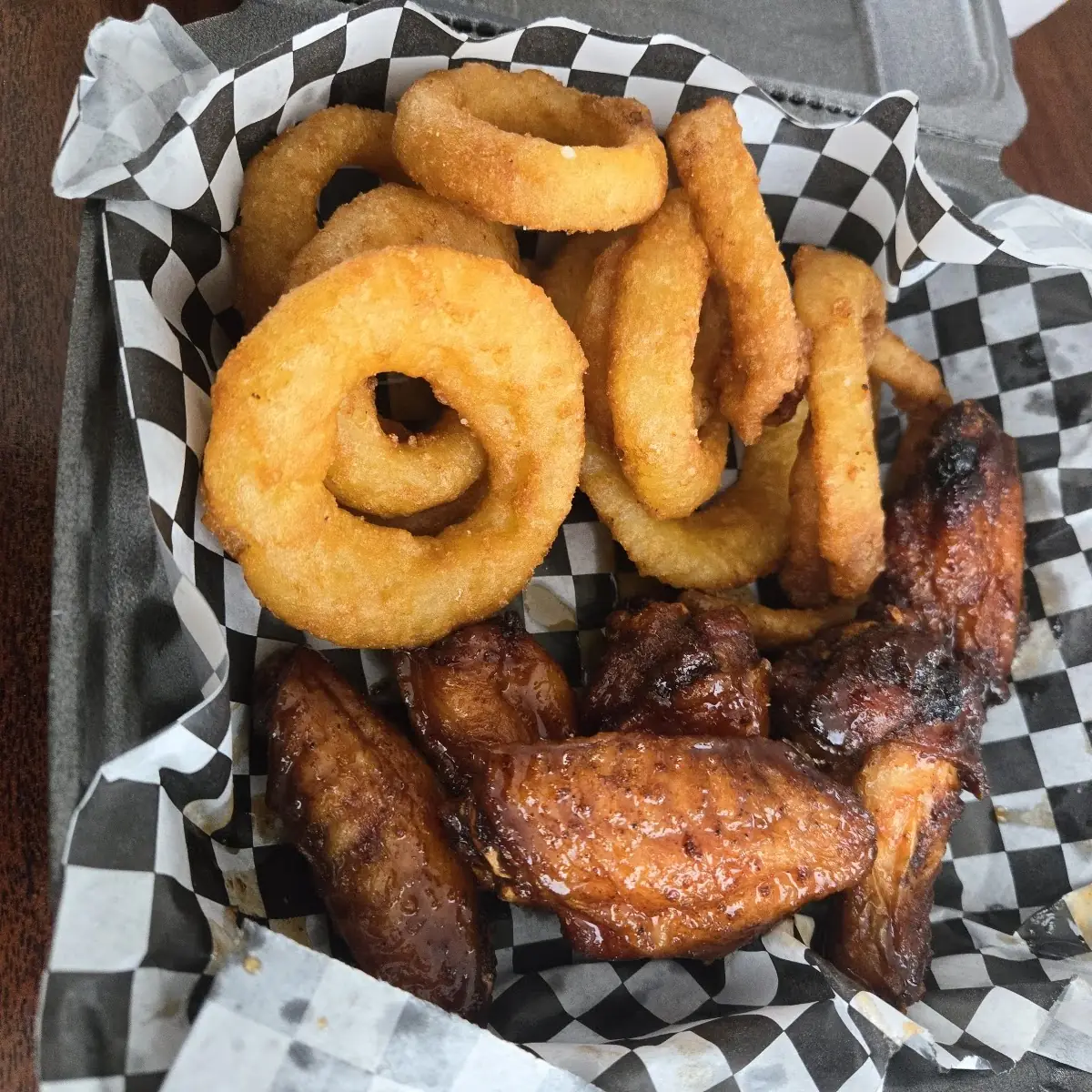 Honey BBQ Wings and Onion Rings