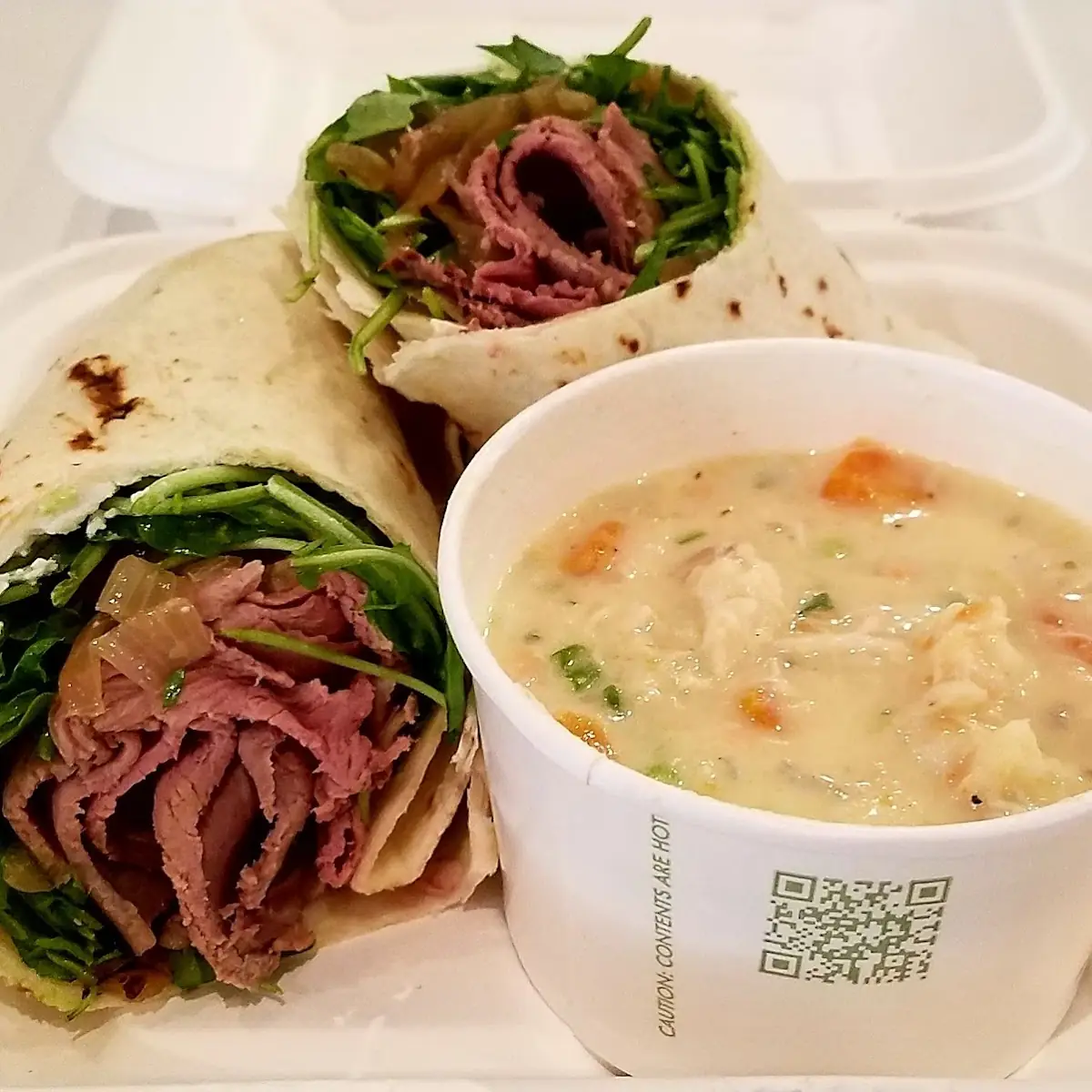 Roast Beef Wrap and Chicken Noodle Soup
