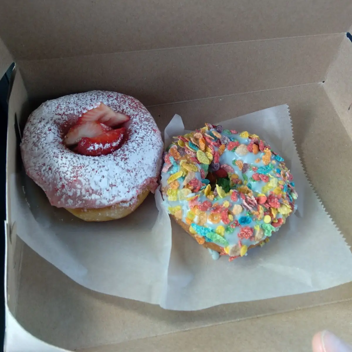 Strawberry and Fruity Pebbles Donuts