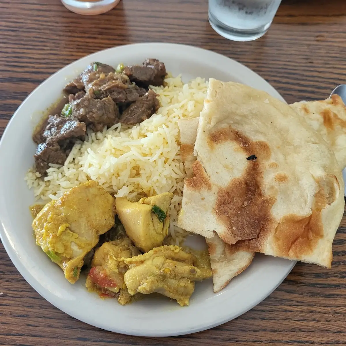 Chicken Curry Beef Curry Rice and Naan