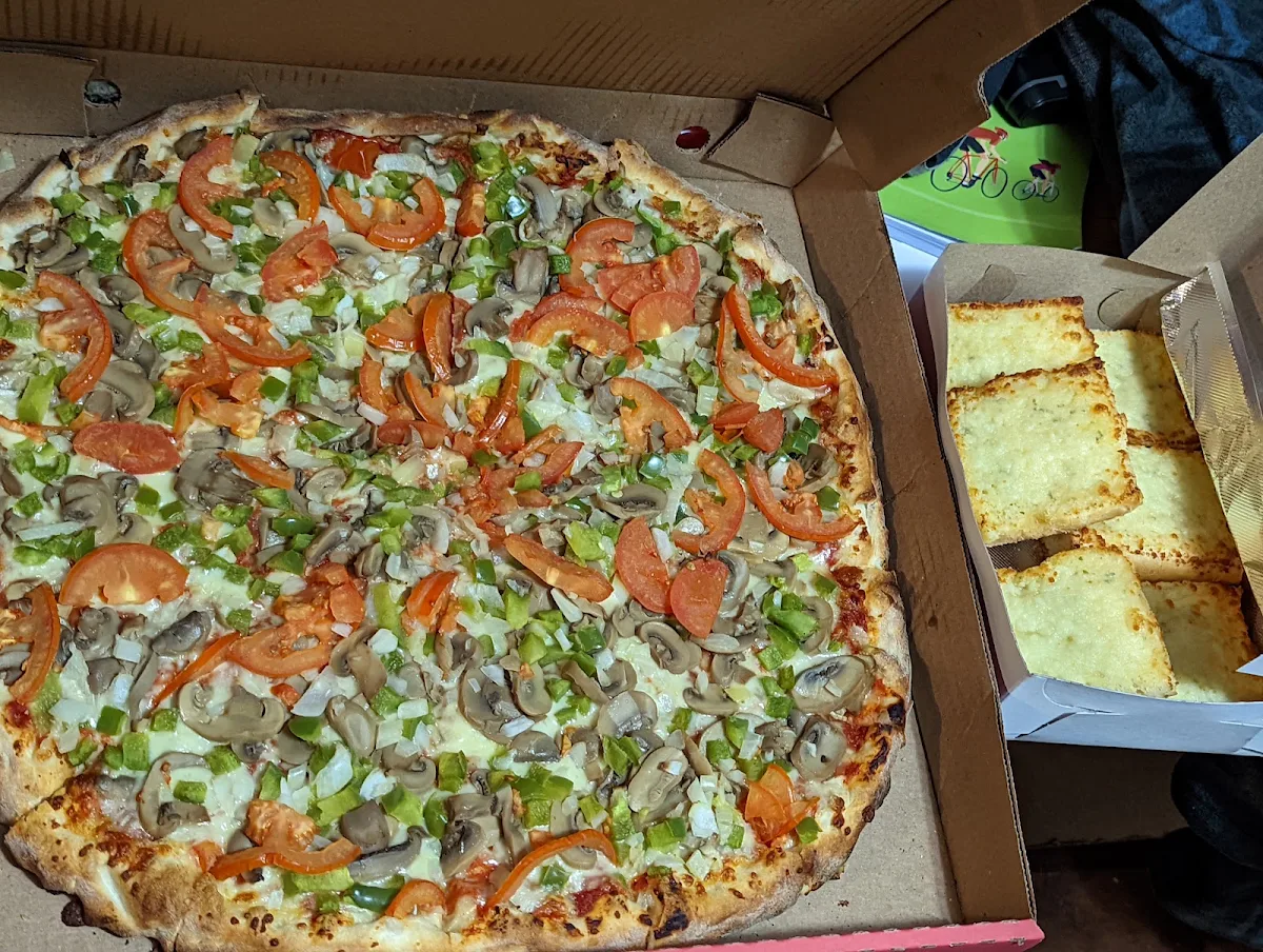 Veggie Pizza and Garlic Bread with Cheese