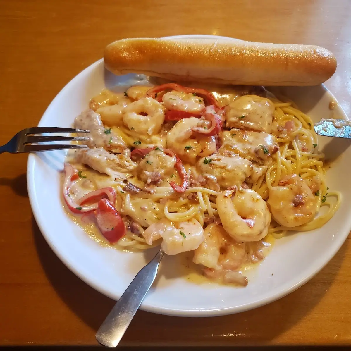 Chicken and Shrimp Carbonara Pasta