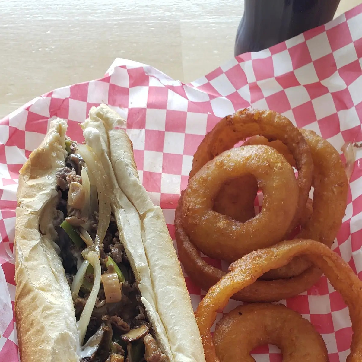Philly Cheesesteak with Onion Rings