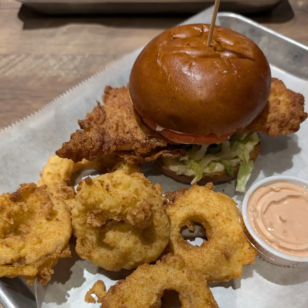 Fried Flounder Sandwich & Onion Rings