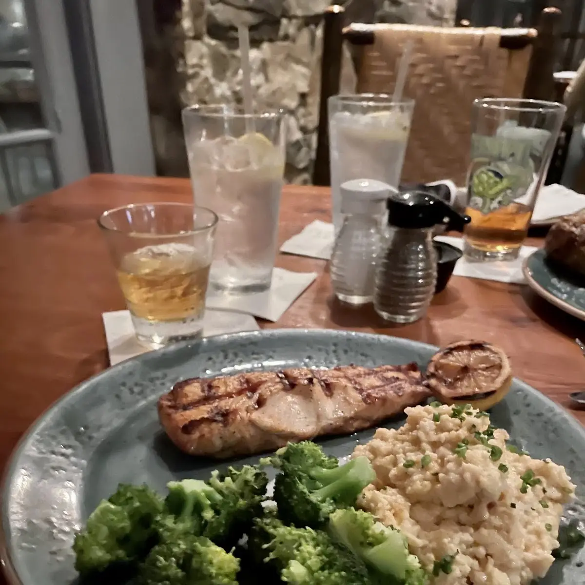 Grilled Salmon with Gouda Grits