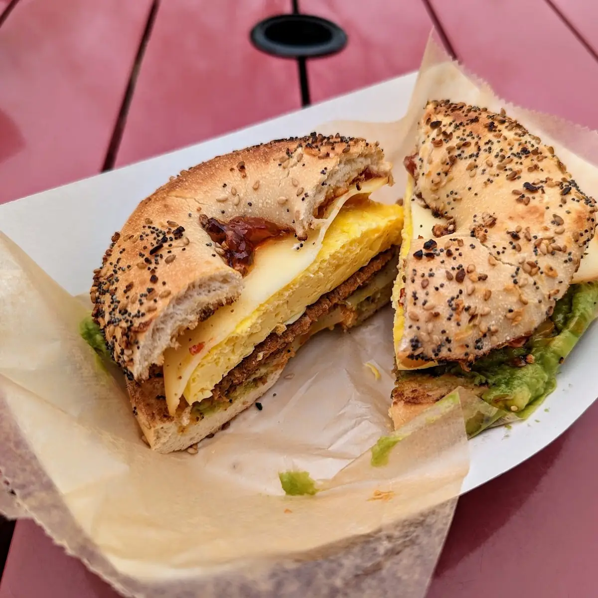 Pepper Bacon Jam Bagel Sandwich