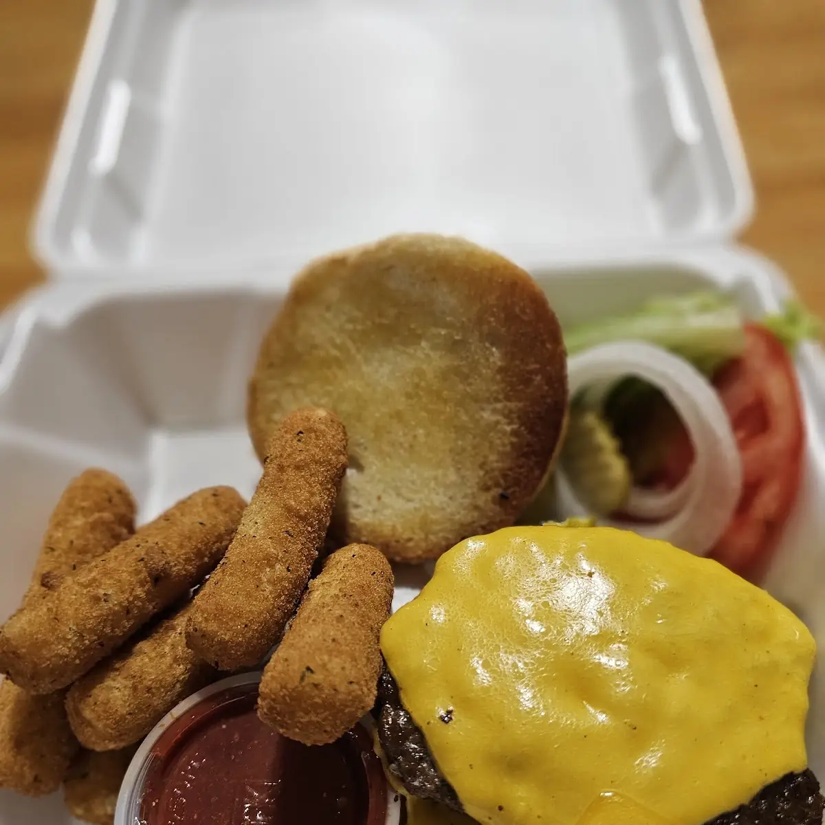 Cheeseburger and Mozzarella Sticks