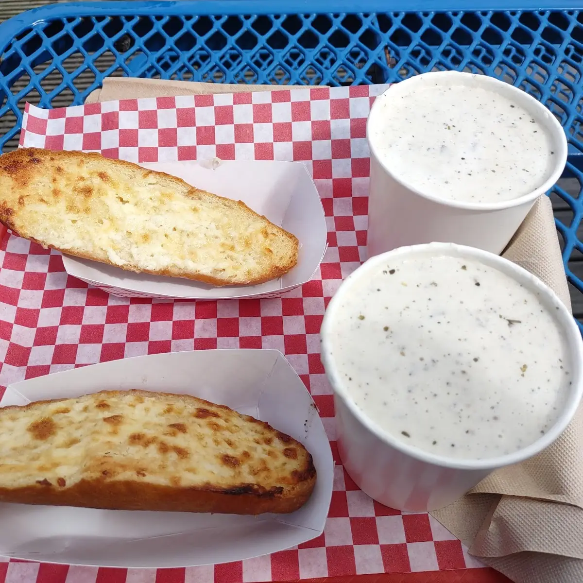 Crab Chowder and Garlic Bread