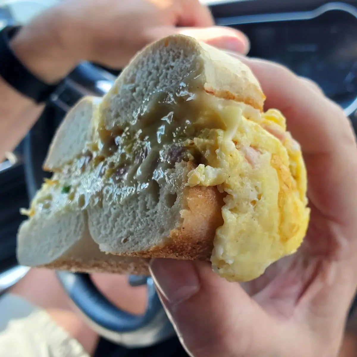 Ham and Cheese Omlette on Plain Bagel