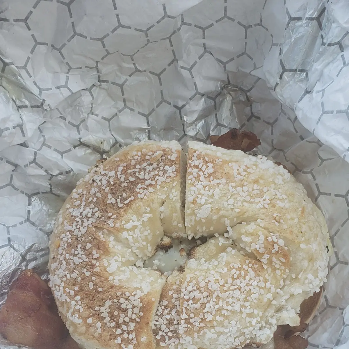 Salt Bagel with Bacon Eggs and American Cheese