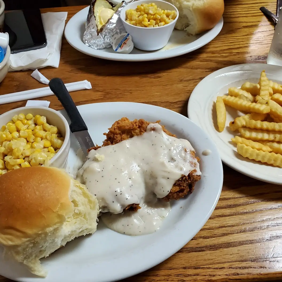 Chicken Fried Chicken with Corn and Fries