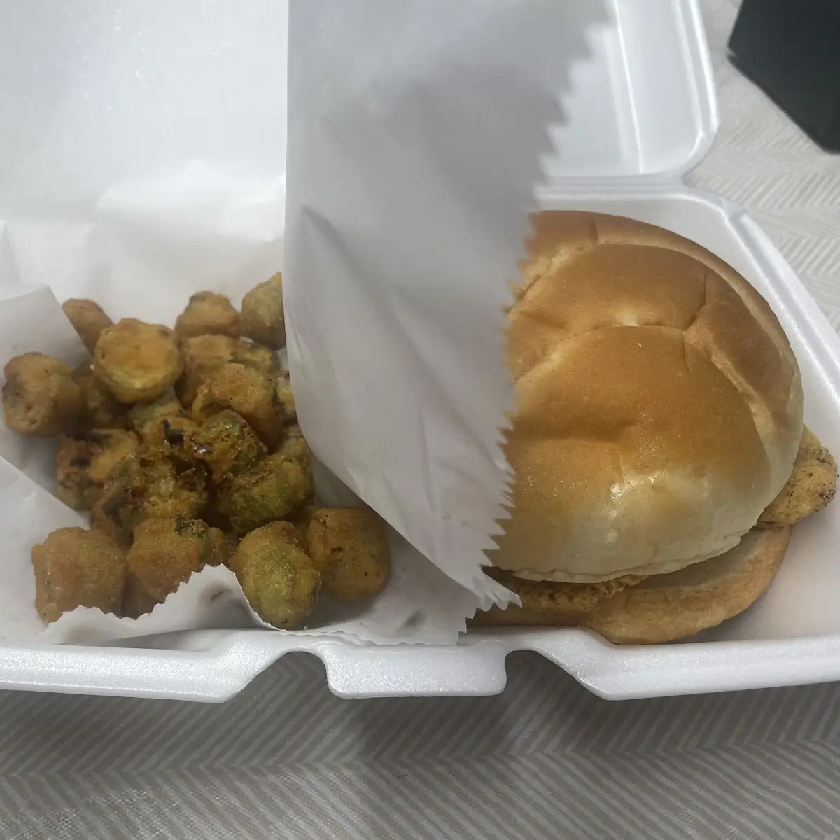 Catfish Sandwich and Fried Okra