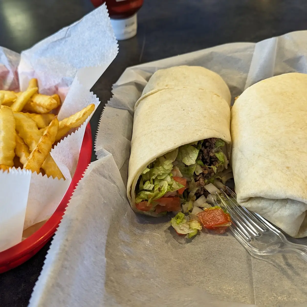 Cheese Burger Wrap with Fries