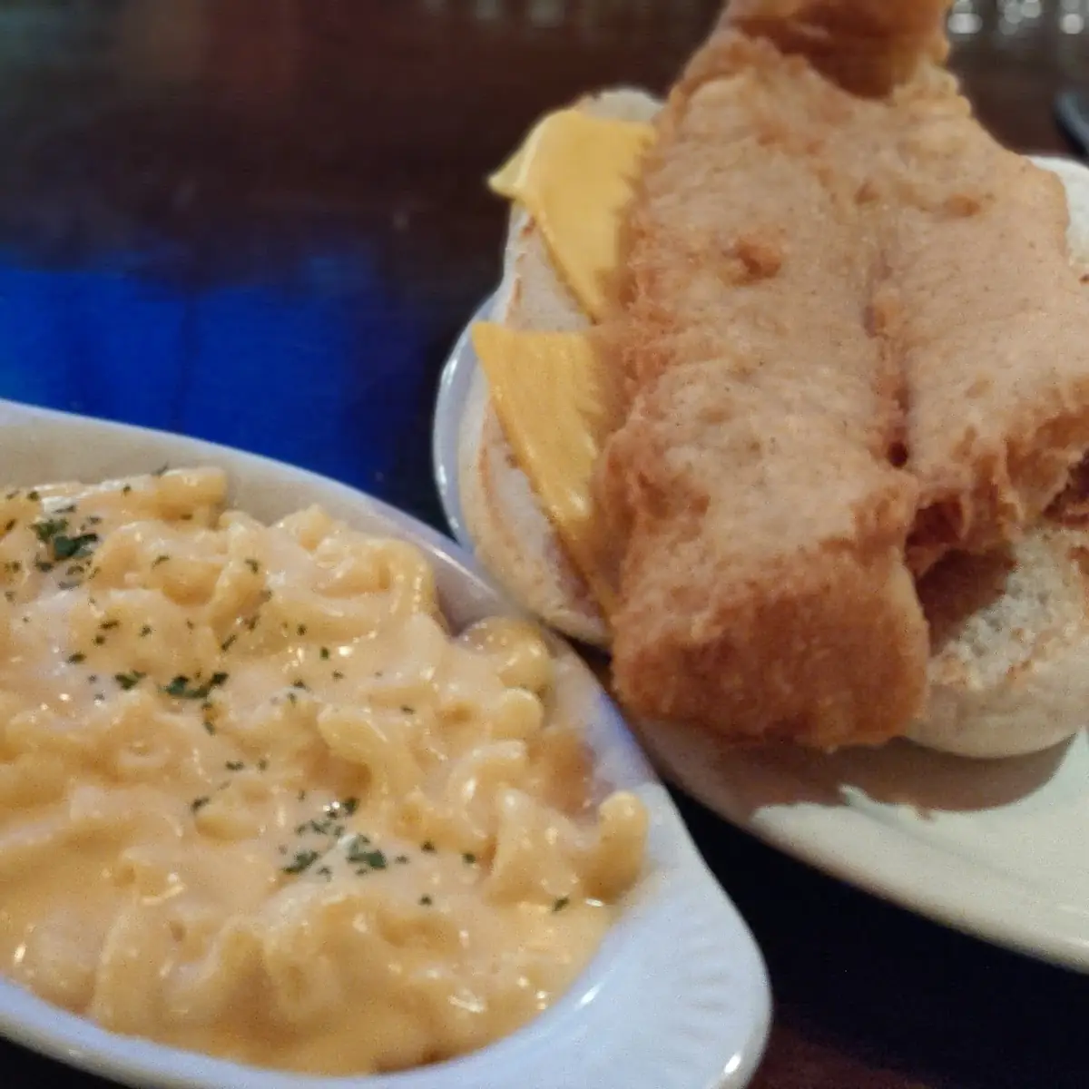 Fried Fish Sandwich with Mac and Cheese