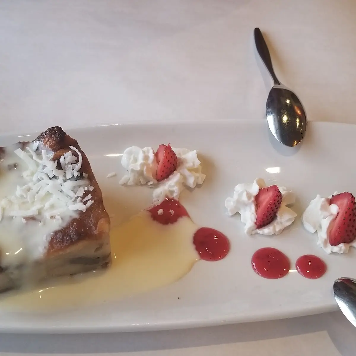 Banana Bread Pudding with White Chocolate & Raspberry