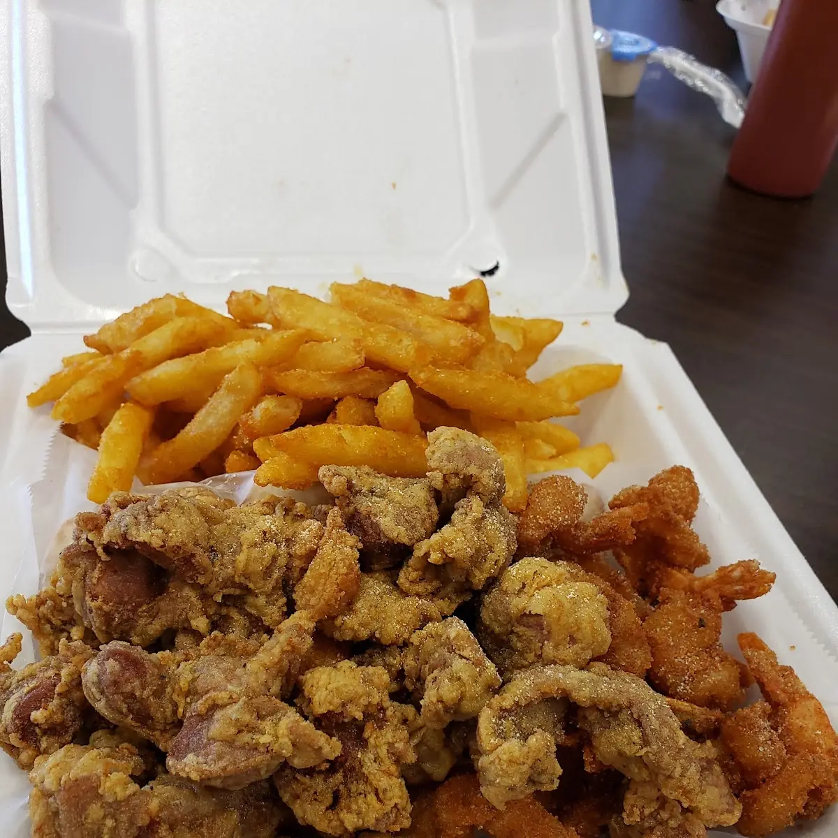 Chicken Gizzards and Fried Shrimp