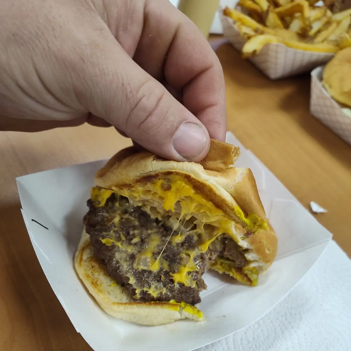 Big Larrys Combo Number 1 Single Cheese Burger with Mustard Pickle Onion