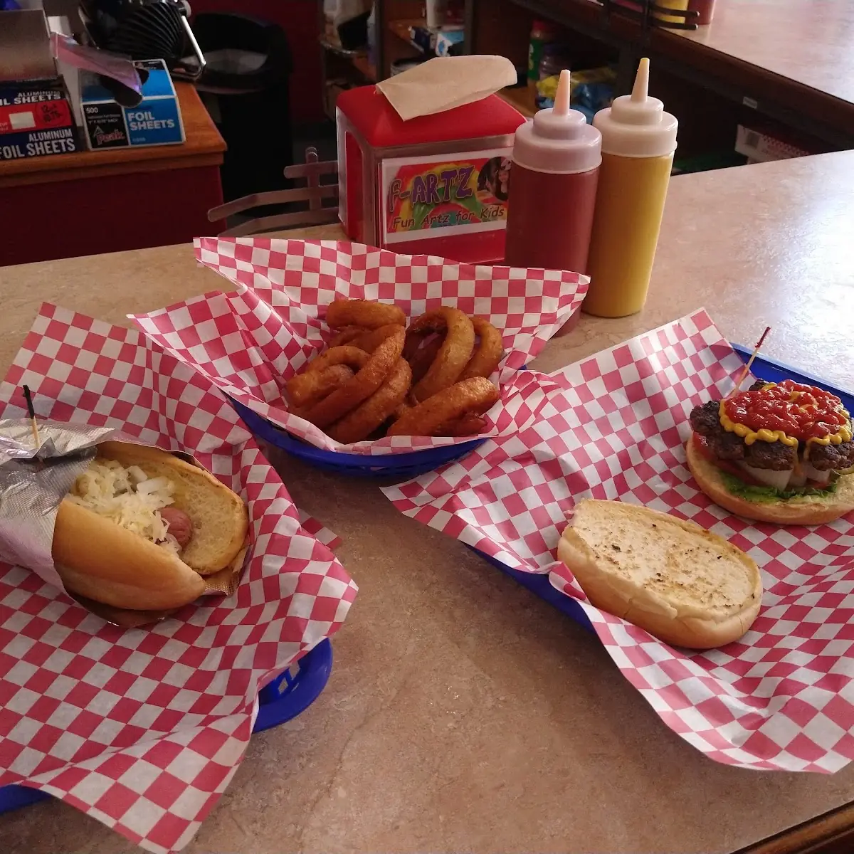 Hamburger and Onion Rings