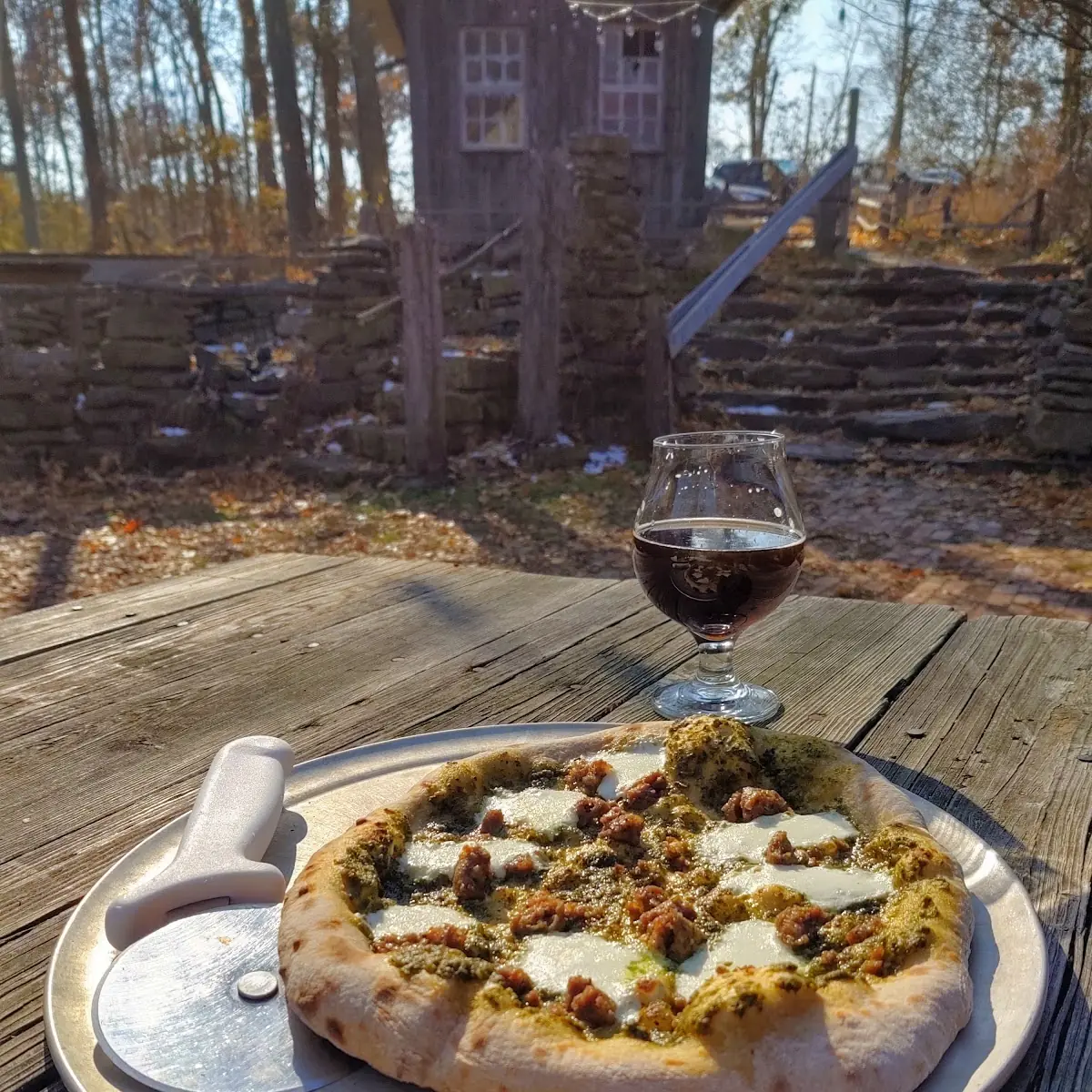 Sausage Pizza and Black Fig Leaf Ale