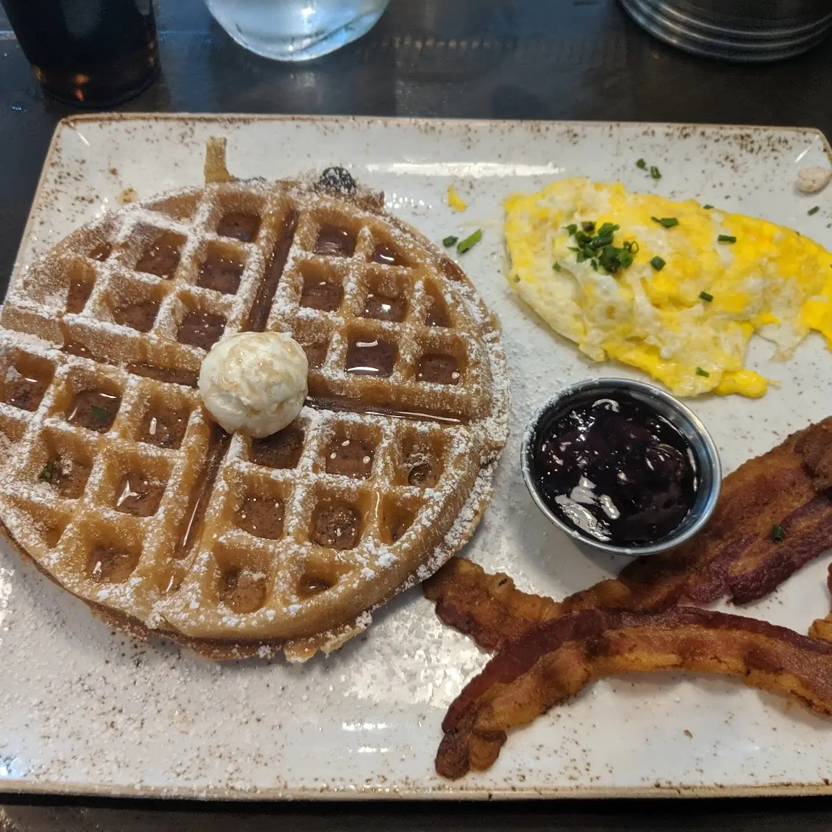 Trifecta with Waffle Bacon and and Scrambled Eggs