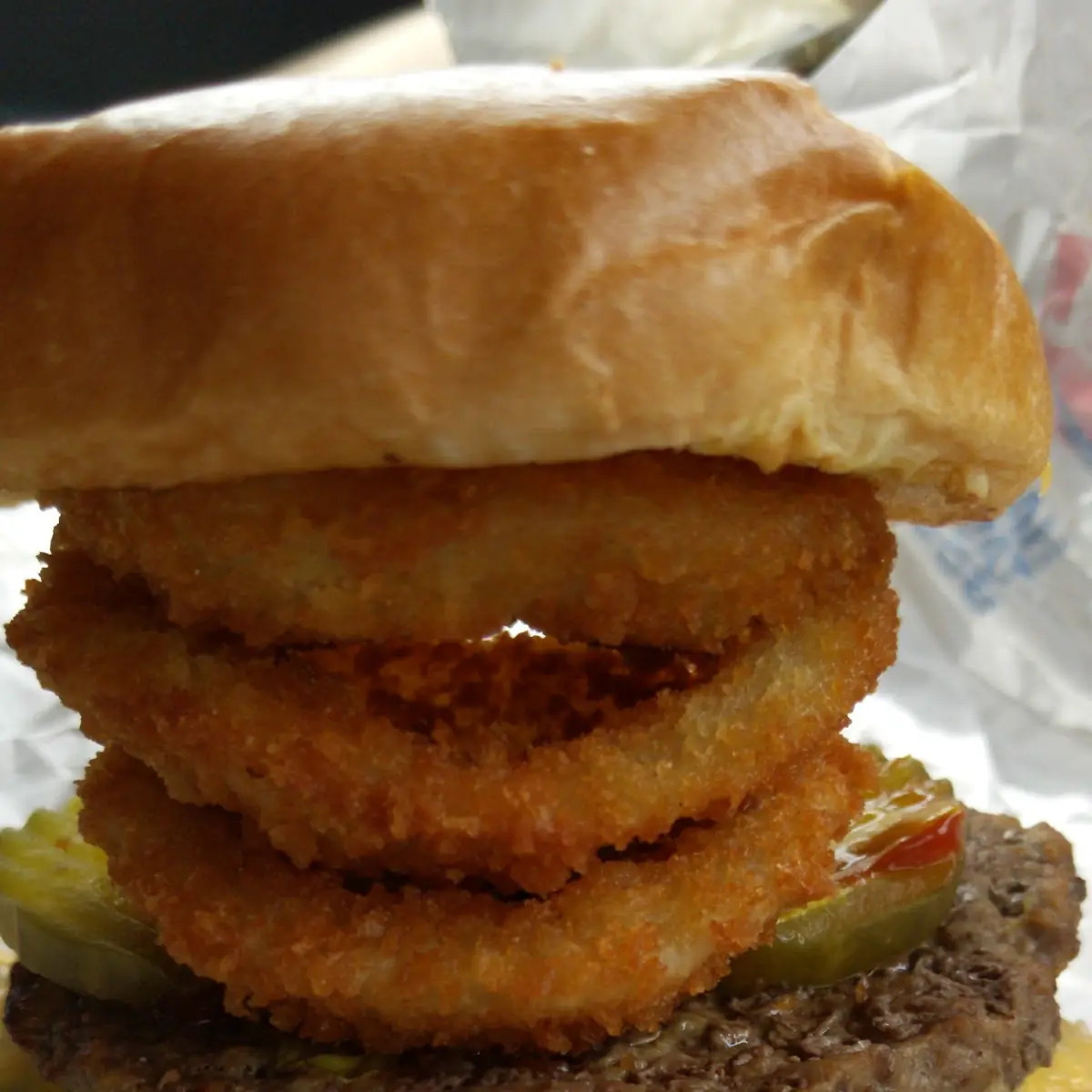 Double Cheeseburger with Added Onion Rings