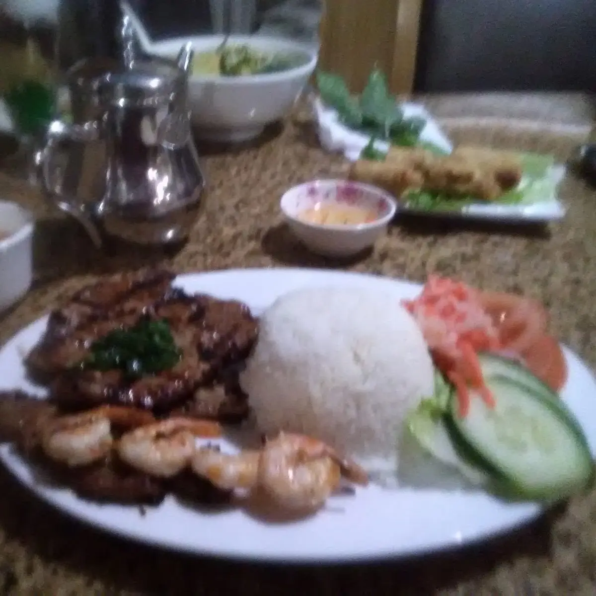 Grilled Pork Chop with Prawns