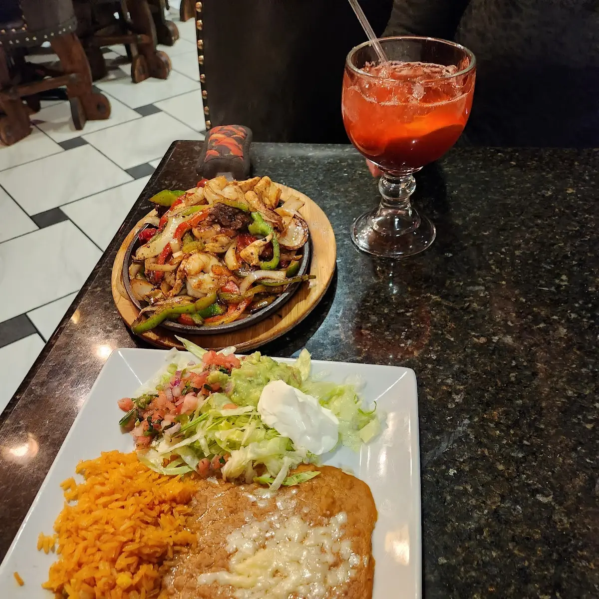 Beef Burrito Enchilada Refried Beans Rice