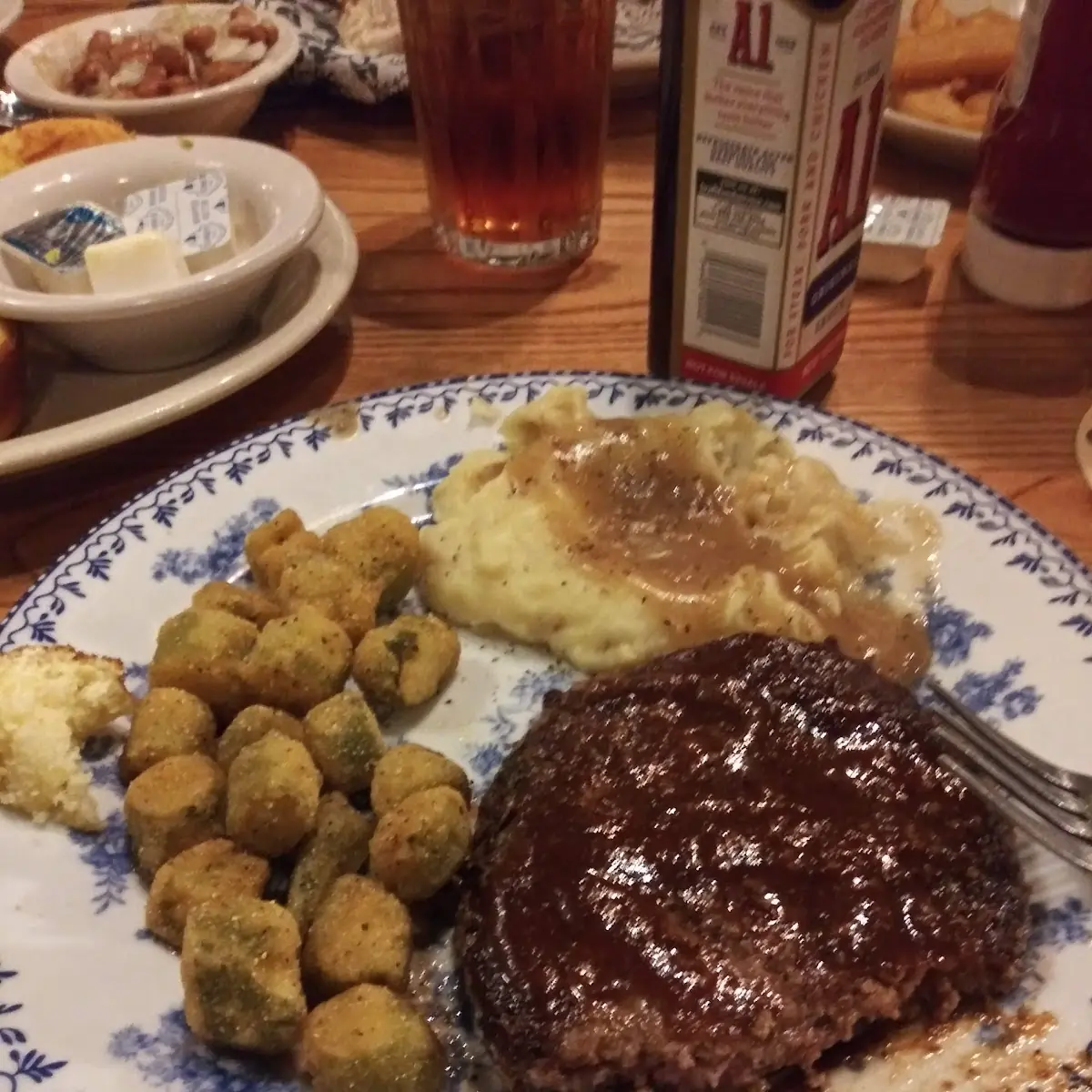 Hamburger Steak with Mashed Potatoes a D Macaroni and Cheese