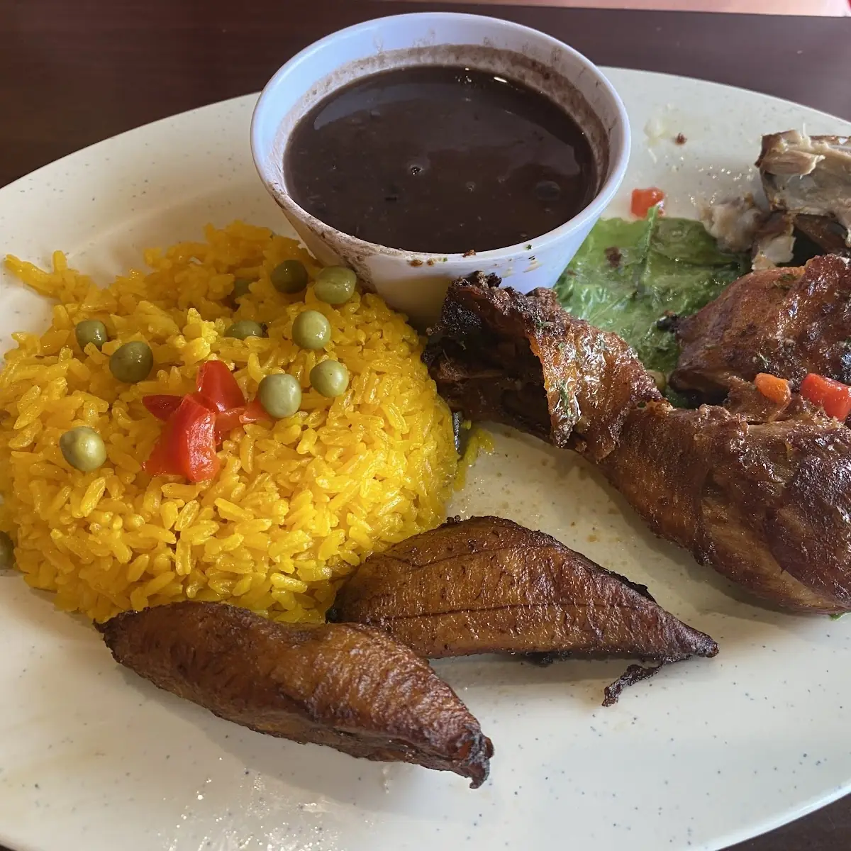 Polo Asado w Yellow Rice and Black Beans