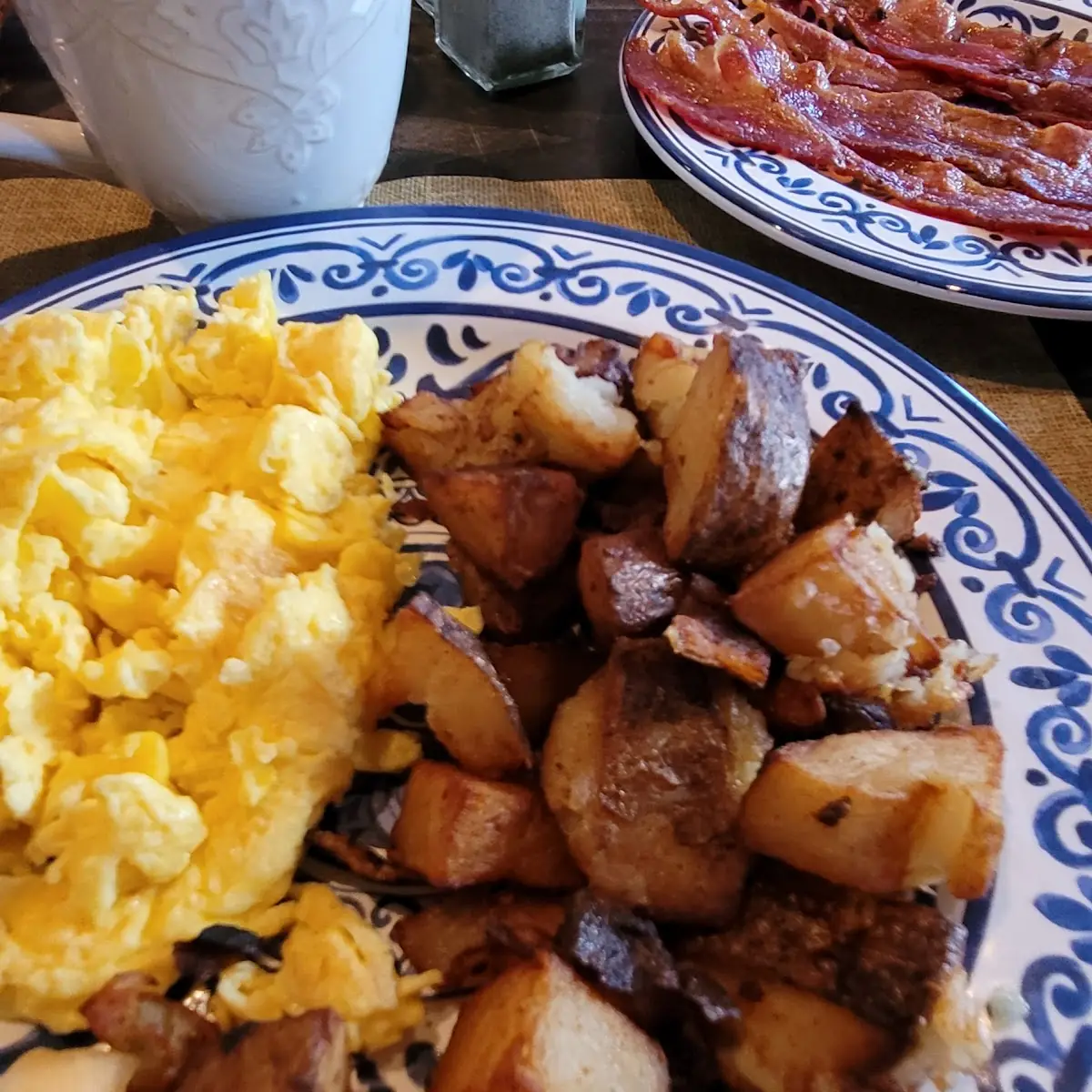 Scrambled Eggs Home Fries and Bacon