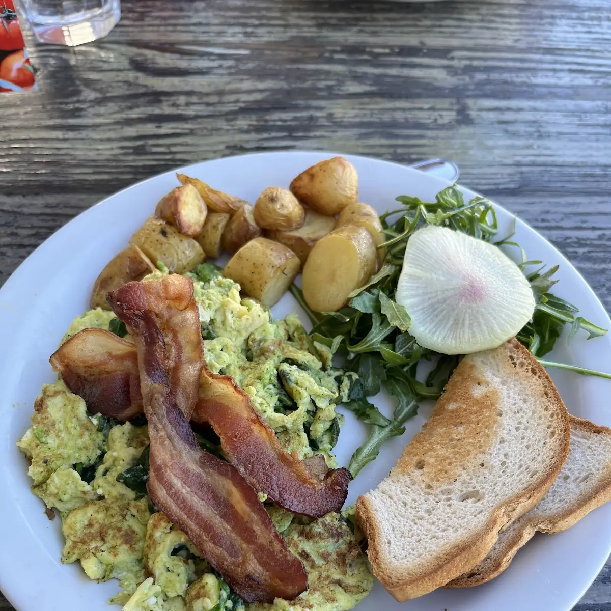 Herb Scrambled Eggs with Bacon and Potatoes
