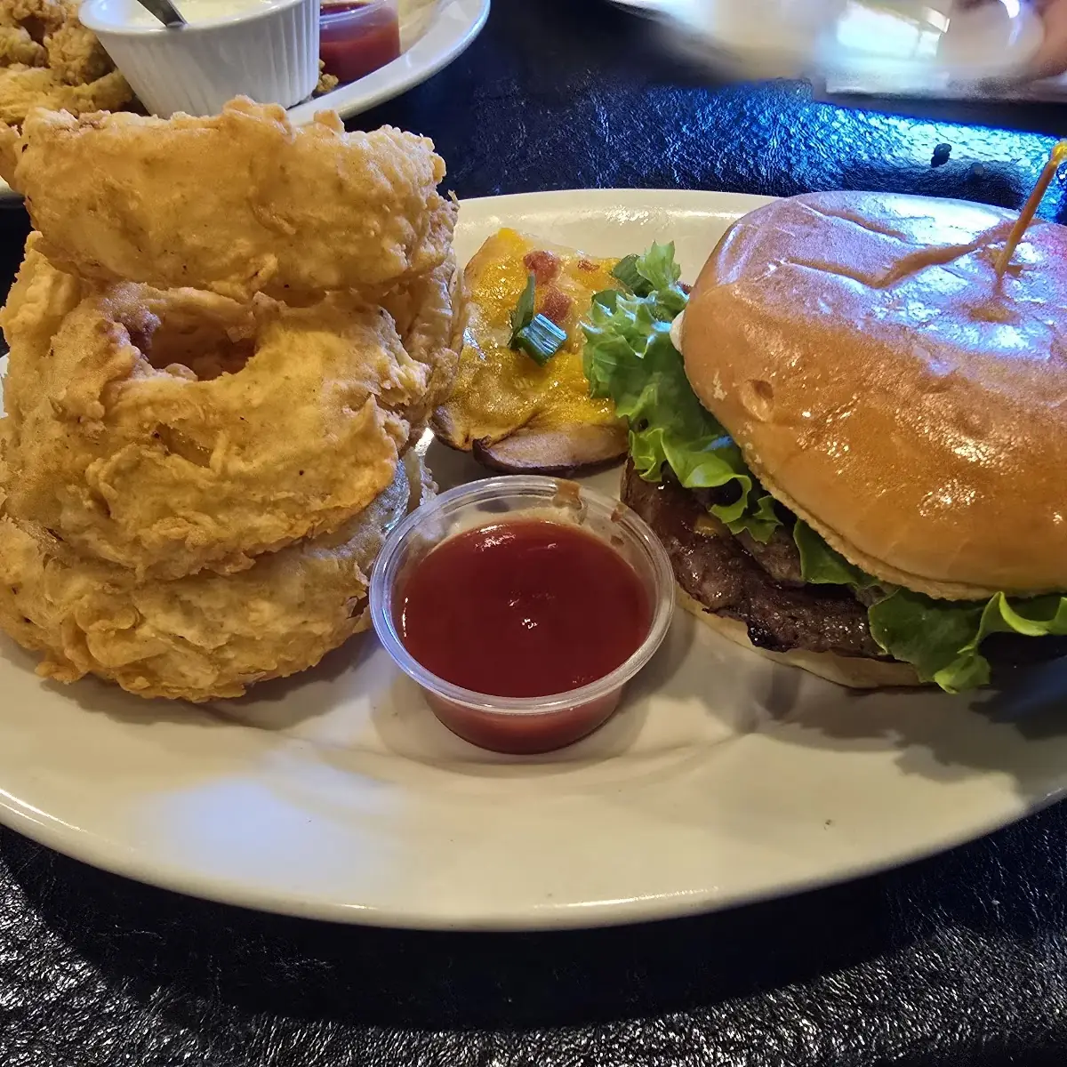 Big E Burger with Onion Rings