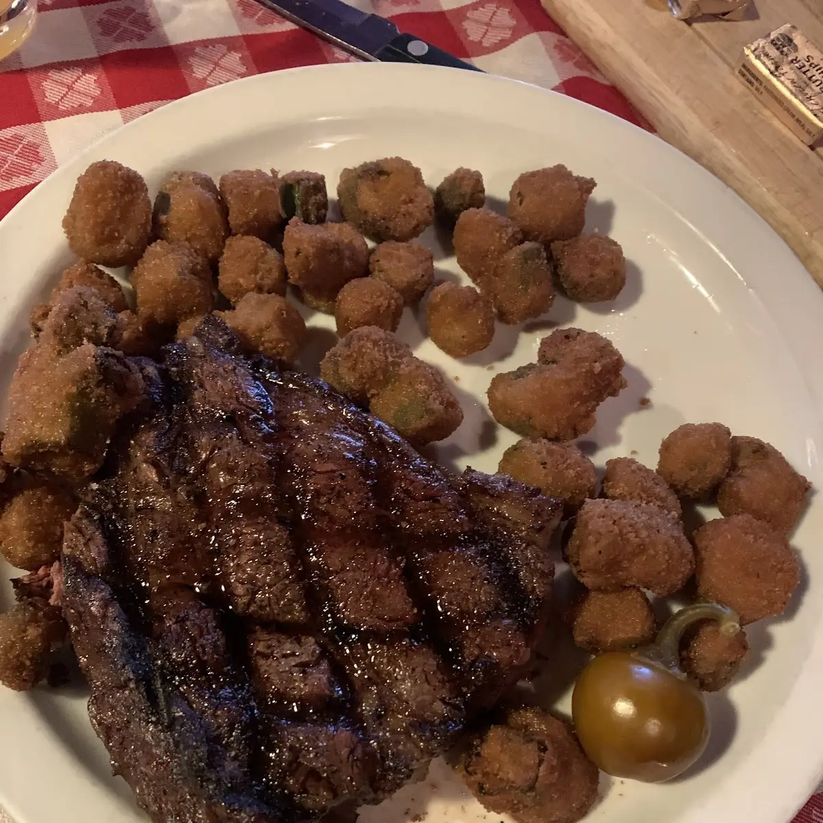 Grilled Steak with Fried Okra