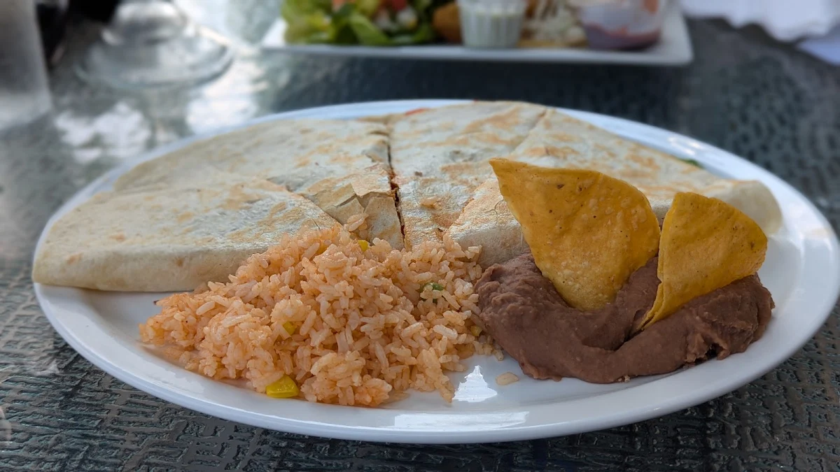 Chicken Quesadilla with Rice and Beans