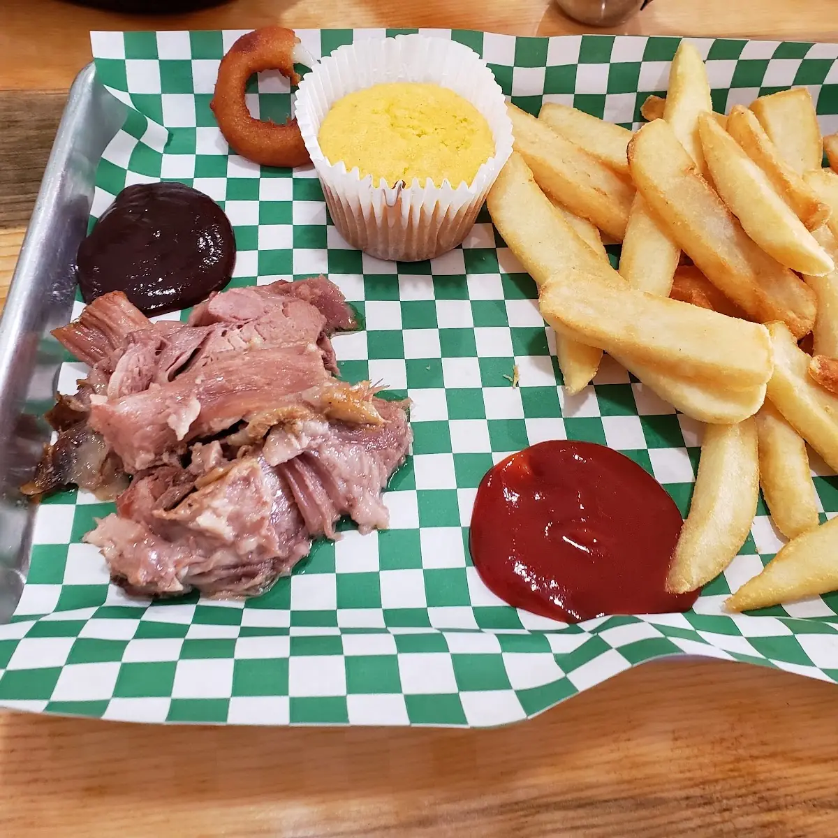 Pulled Pork French Fries and Corn Bread