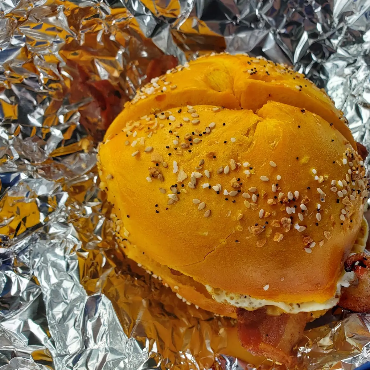 Bacon Egg and Cheese on an Everything Egg Bagel