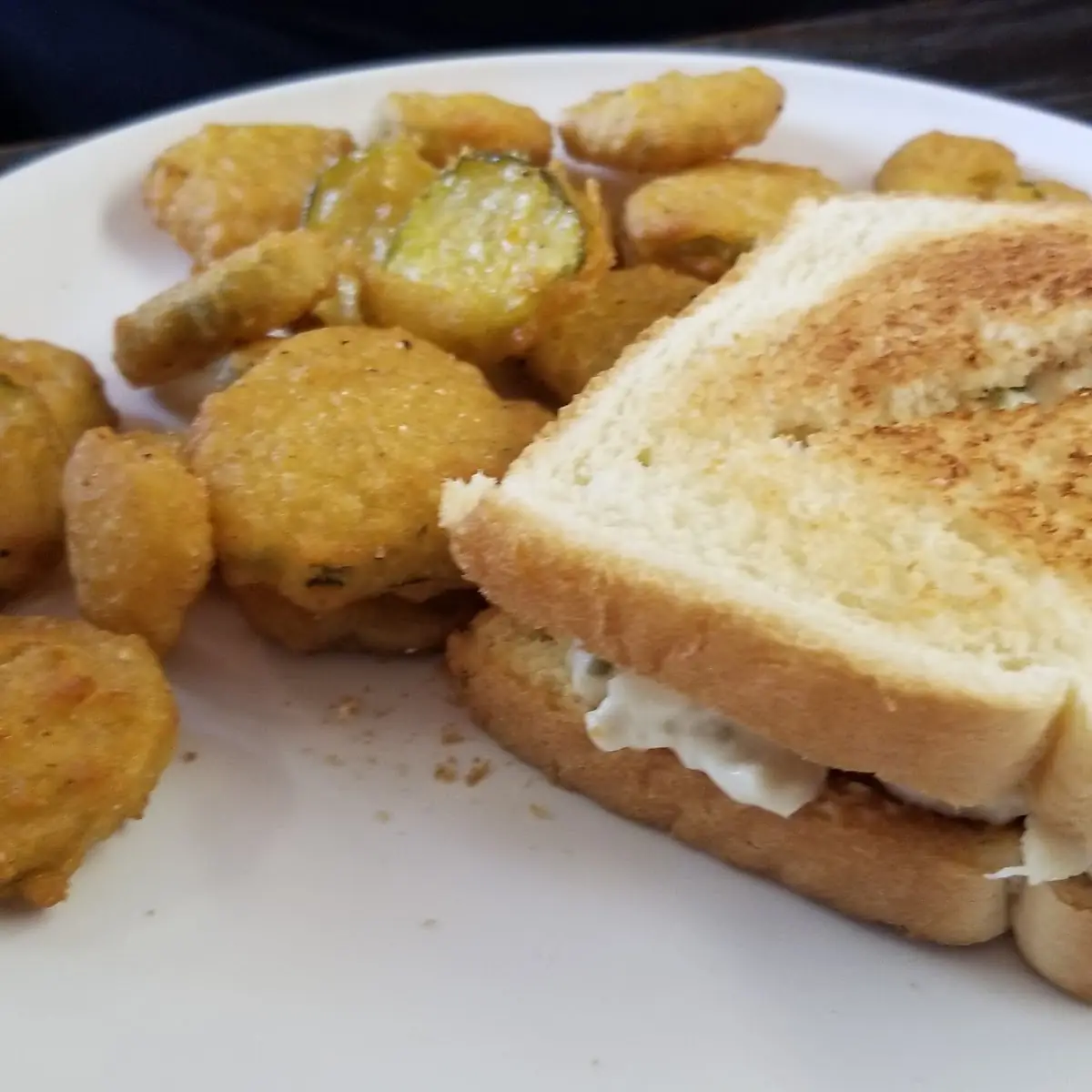 Fried Pickle Chips and Chicken Salad Sandwich